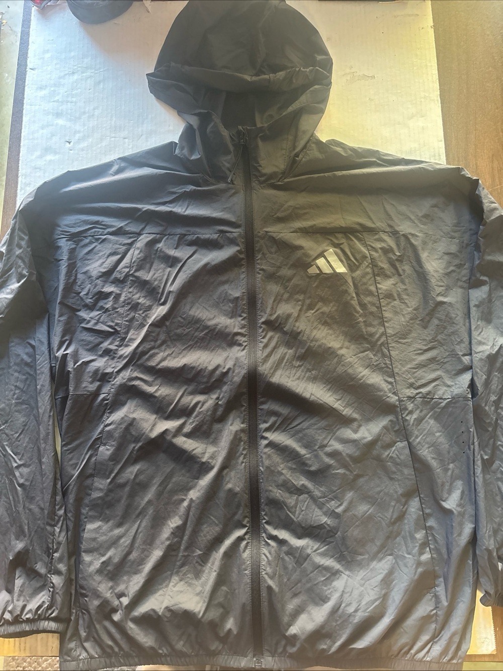 Adidas Black Hooded Lightweight Windbreaker Jacket Thin